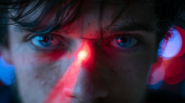 Young Man Targeted with Red Laser Sight on Face