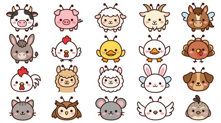 Fototapeta premium Collection of cute farm and wild animals