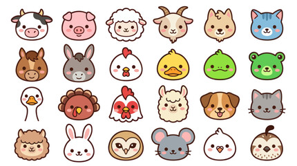 Fototapeta premium Collection of cute farm animal faces