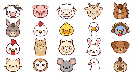 Fototapeta premium Collection of cute farm animal faces