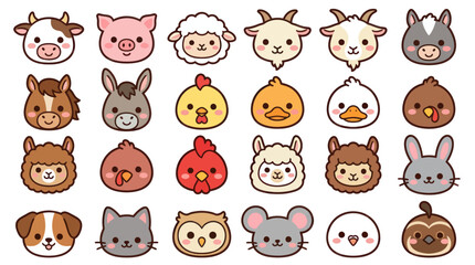 Fototapeta premium Collection of cute farm animal faces