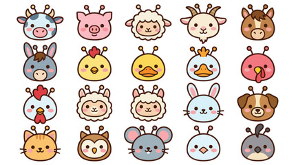 Obraz premium Collection of cute farm animal faces