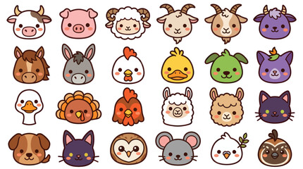 Fototapeta premium Collection of cute farm animal faces
