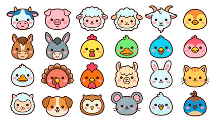 Fototapeta premium Collection of cute farm animal faces
