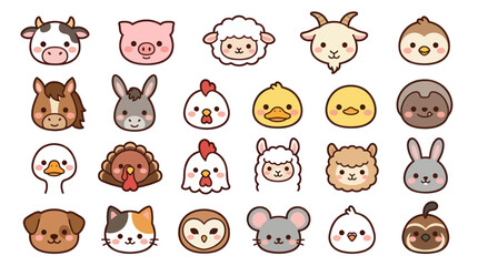 Fototapeta premium Collection of cute farm animal faces