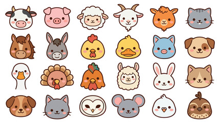 Fototapeta premium Collection of cute farm animal faces