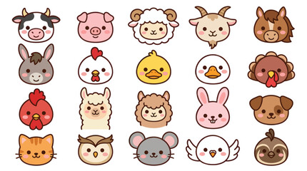 Fototapeta premium Collection of cute farm animal faces