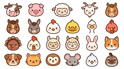 Fototapeta premium Collection of cute farm animal faces