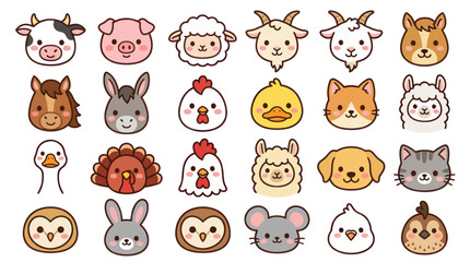 Fototapeta premium Collection of cute farm animal faces