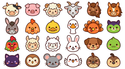 Fototapeta premium Collection of cute farm animal faces