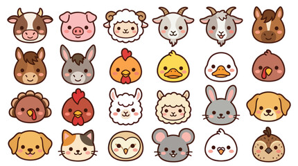 Fototapeta premium Collection of cute farm animal faces