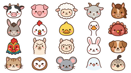 Fototapeta premium Collection of cute farm animal faces