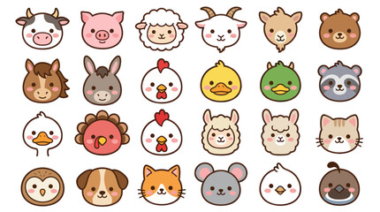 Fototapeta premium Collection of cute farm animal faces