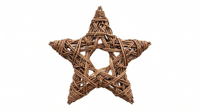 Woven Wicker Star Ornament Isolated on White Background