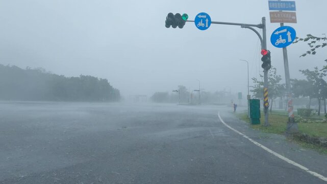 Driving Through Severe Wind And Torrential Rain During Hurricane Landfall