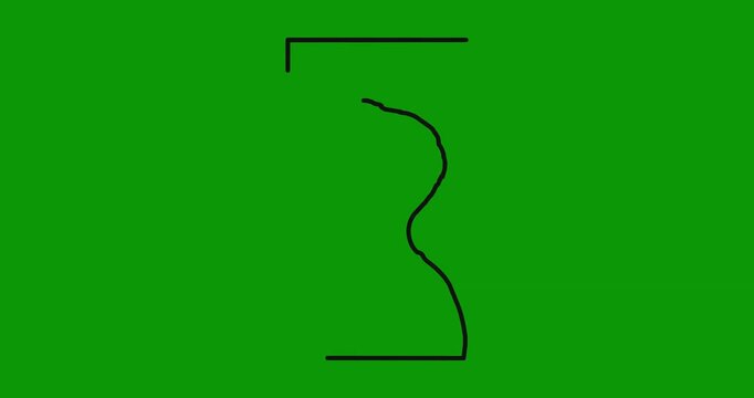 Minimalist hand drawn line art animation of man profile appearing on green background chroma key.