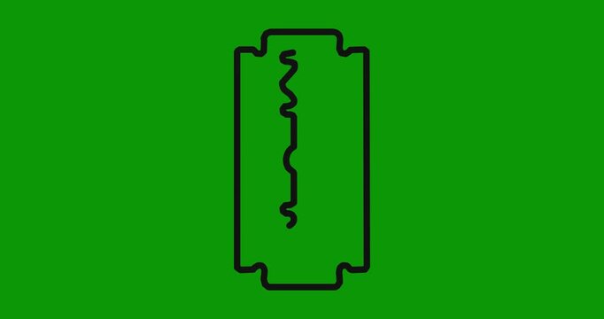 Minimalist razor blade icon animated line art drawing on green screen background loopable clip.