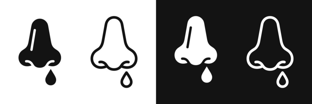 Running nose icon set, runny nose with dripping drop of mucus vector design