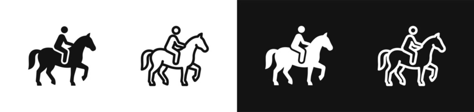 Horse riding equestrian sport icon set with rider and horse silhouette vector
