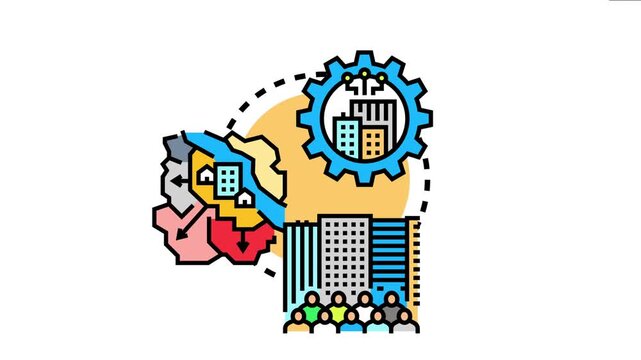 Machine age urban districts developing and expanding, creating modern infrastructure and accommodating growing populations in new residential and business areas
