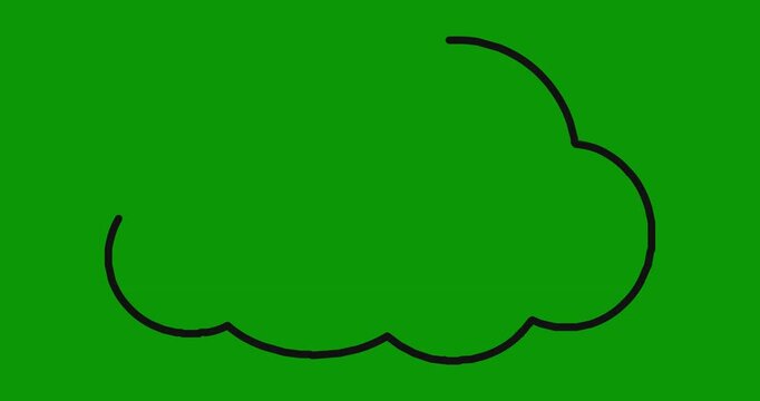 Hand drawn cloud icon animation appearing and disappearing on chroma key green screen background.