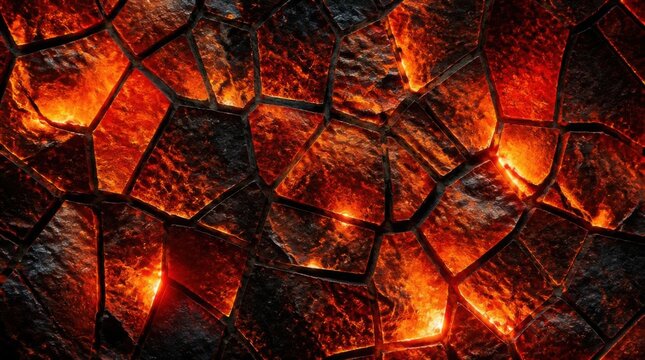 Fiery molten lava texture glowing between dark cracked stone tiles
