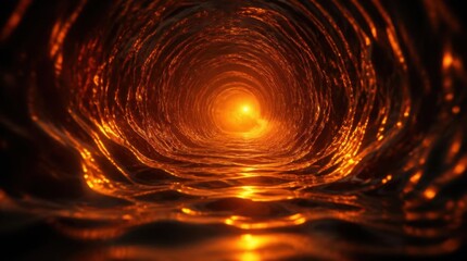Fototapeta premium Fiery orange glowing underground tunnel with a bright light at the end