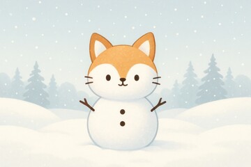 Fototapeta premium Cute fox snowman illustration.