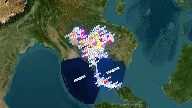 Thailand Provinces Map Animation with Colorful Administrative Boundaries