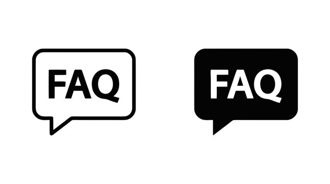 Vector illustration of faq square speech bubble icon set, frequently asked questions on a transparent background
