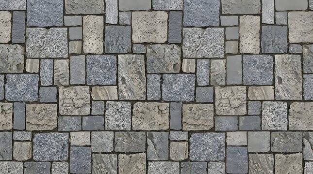 Natural grey stone tile texture, seamless granite paving blocks background, architectural limestone floor pattern for exterior design