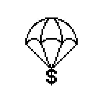 Pixel art golden parachute financial security icon.