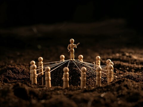 Generative AI depicts miniature figurines connected in a circle on the ground