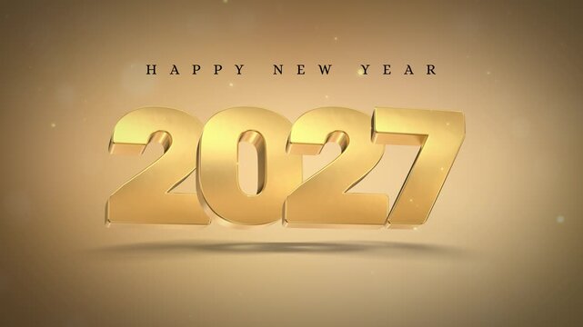 Happy 2027 new year gold text with glowing bokeh light background