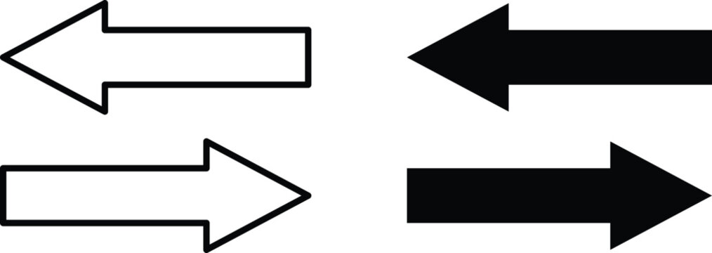 opposite direction arrow vector icon set. bidirectional horizontal pointers for modern navigation