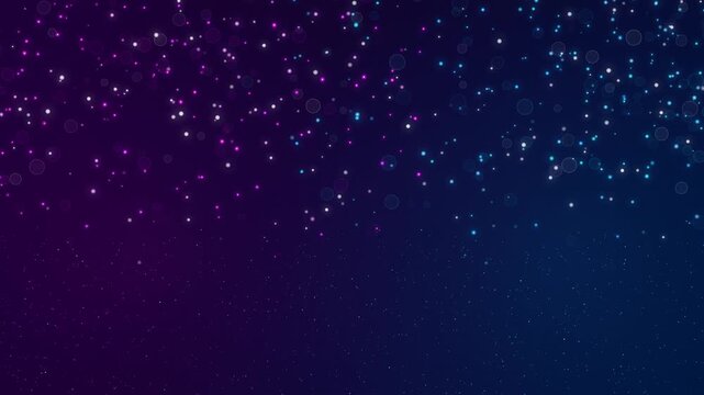 Abstract dark blue and purple background with falling glowing star particles. This seamless astral horizon motion graphic loop is perfect for magical space video designs.