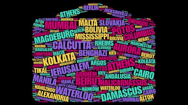 Animated Suitcase Tag Cloud with International Cities