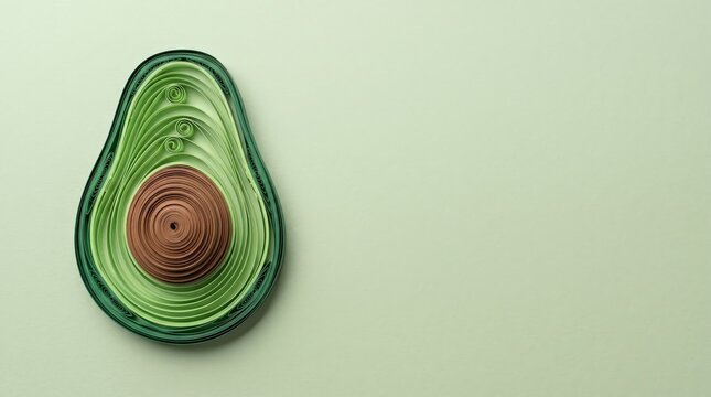 Quirky Avocado Paper Quilling Art with Elegant Detailing and Soft Color Palette