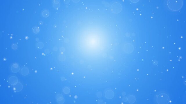 Abstract light blue background with floating white particles and optical bokeh circles. This seamless bright motion graphic loop is perfect for clean science video designs.