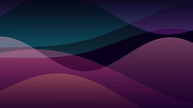 Abstract dark background with overlapping translucent purple, teal, and magenta waves. This seamless spectral motion graphic loop is perfect for modern elegant video designs.