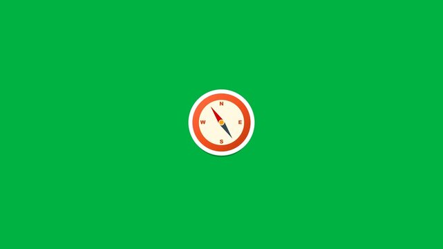Six compass navigation icons on green screen background