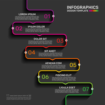 Infographic timeline template with colorful steps for business process workflow visualization. Vector illustration.