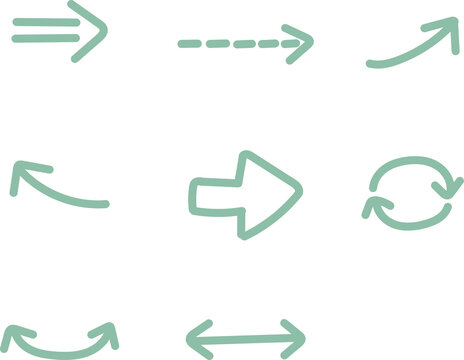 Hand-drawn arrow variation icon set line art in mint