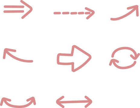 Hand-drawn arrow variation icon set line art in pink
