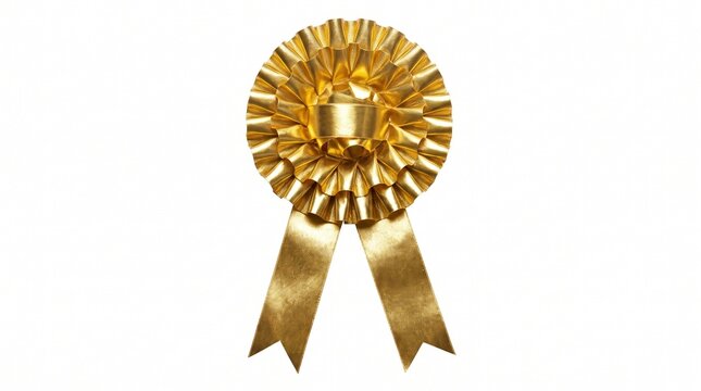 Golden Award Ribbon Rosette Isolated on White Background