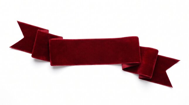 Red Velvet Ribbon Banner Header Isolated on White Background