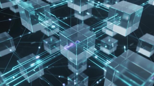 blockchain technology network connection digital cubes data transfer abstract background futuristic server computing system infrastructure cyber security virtual storage cloud processing informatio...