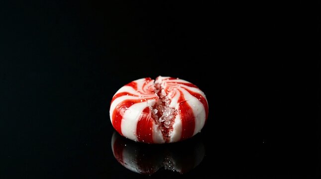 Broken peppermint candy on black background