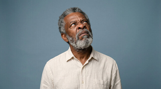 Elderly Black man expressing weary disdain and frustration with his facial expression