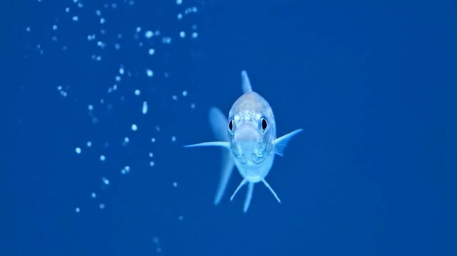 Close up of a fish fin moving underwater showing detailed anatomy and aquatic locomotion
